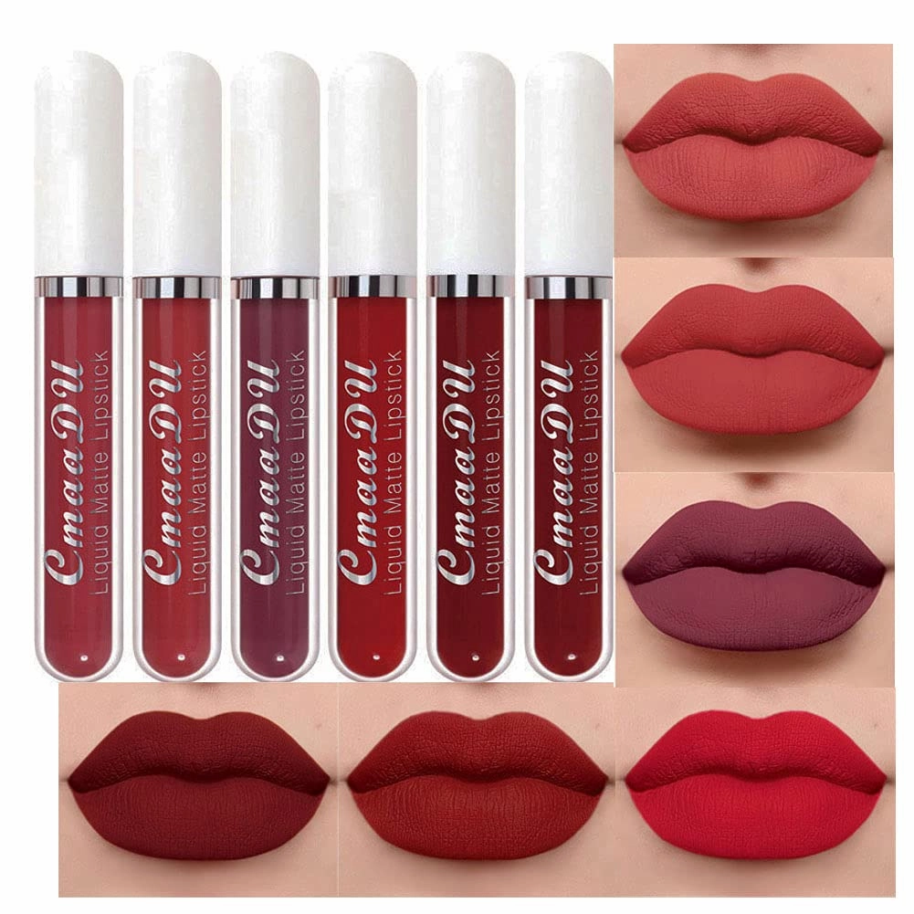 CmaaDu 6Pcs Lipstick Matte Liquid Lipstick Lipgloss Set for Women labiales mate 24 horas originales matte larga duracion 24,Deep Red Original 24 Hour Matte Lipstick Lip Stain Long Lasting Waterproof