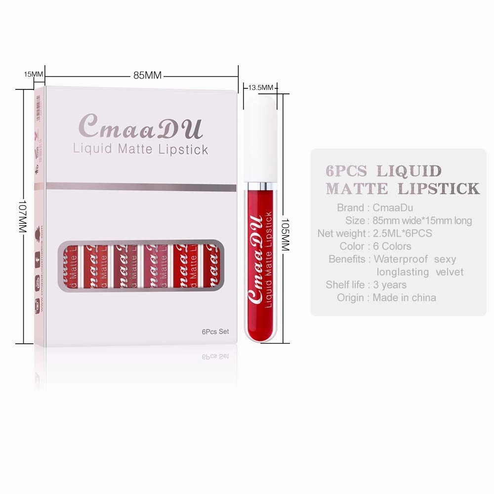 CmaaDu 6Pcs Lipstick Matte Liquid Lipstick Lipgloss Set for Women labiales mate 24 horas originales matte larga duracion 24,Deep Red Original 24 Hour Matte Lipstick Lip Stain Long Lasting Waterproof