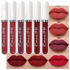 CmaaDu 6Pcs Lipstick Matte Liquid Lipstick Lipgloss Set for Women labiales mate 24 horas originales matte larga duracion 24,Deep Red Original 24 Hour Matte Lipstick Lip Stain Long Lasting Waterproof