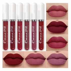 CmaaDu 6Pcs Matte Liquid Lipstick Lipgloss Lip Gloss Stain Makeup Set for Women, Deep Dark Red Original 24 Hour Matte Lipstick Long Lasting labiales matte mate larga duracion 24 horas originales A-02