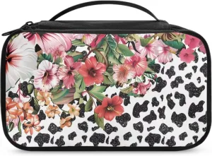 Cow Print Floral Large Capacity Cosmetic Bag Travel Size Toiletries Kit for Women Multipurpose Travel Make Up Bag Makeup Pouch Aesthetic Gifts for Birthday/Thanksgiving/Christmas