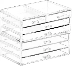 Cq acrylic 2 Pack Clear Acrylic Drawer Organizer Countertop,Stackable 7 Drawers Makeup Storage,Cute cube Make up Organizer for dresser Hair Clip,Beauty Product Desk and Bathroom Organizers and Storage