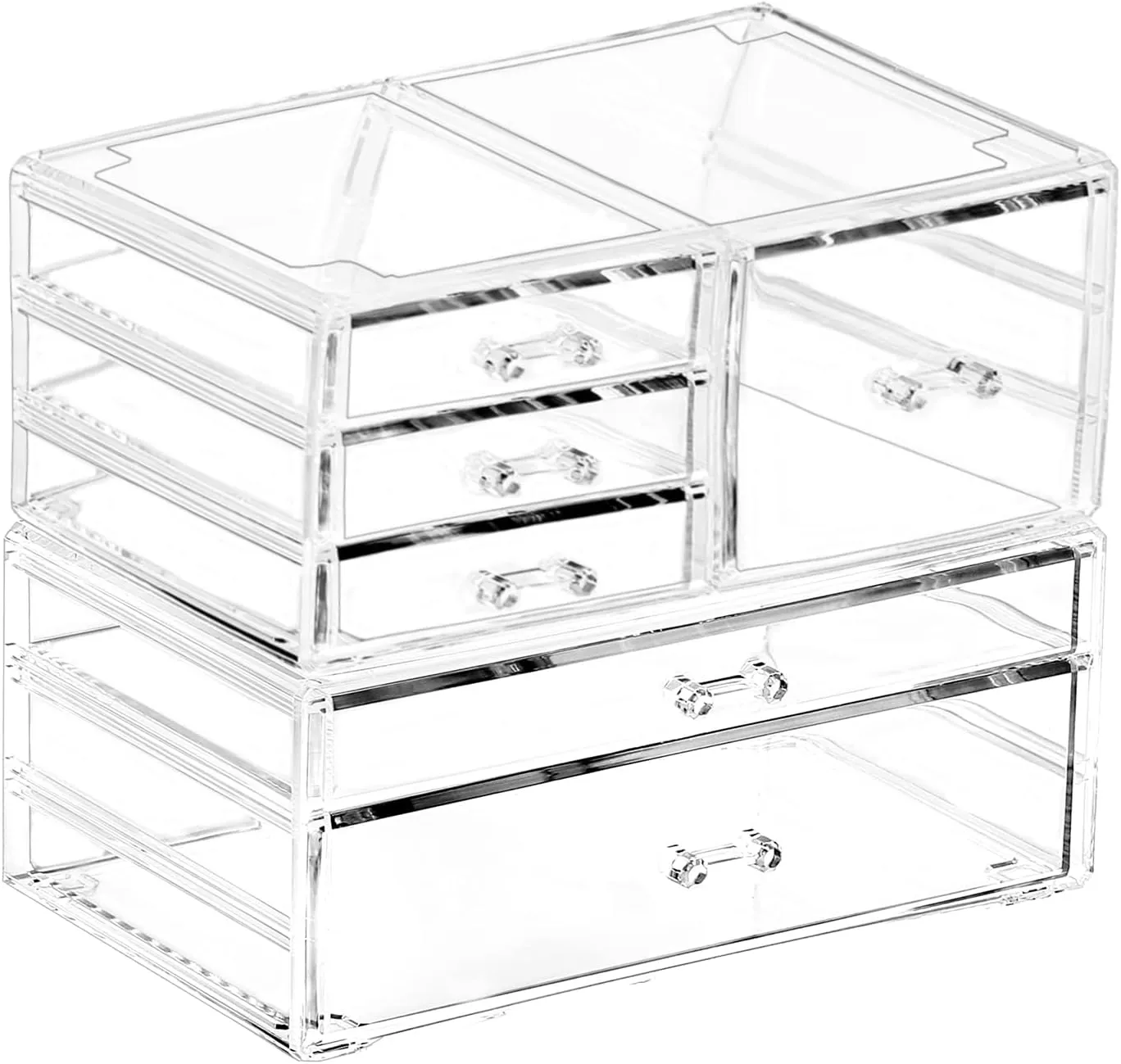 Cq acrylic 2 Pack Clear Stackable Storage Drawers for Vanity,Stackable 6 Drawers Desktop Organizer With Drawers,Cute Desk Storage for Office,Jewelry,Hair Clip,Beauty,Skincare and Make Up Organizers