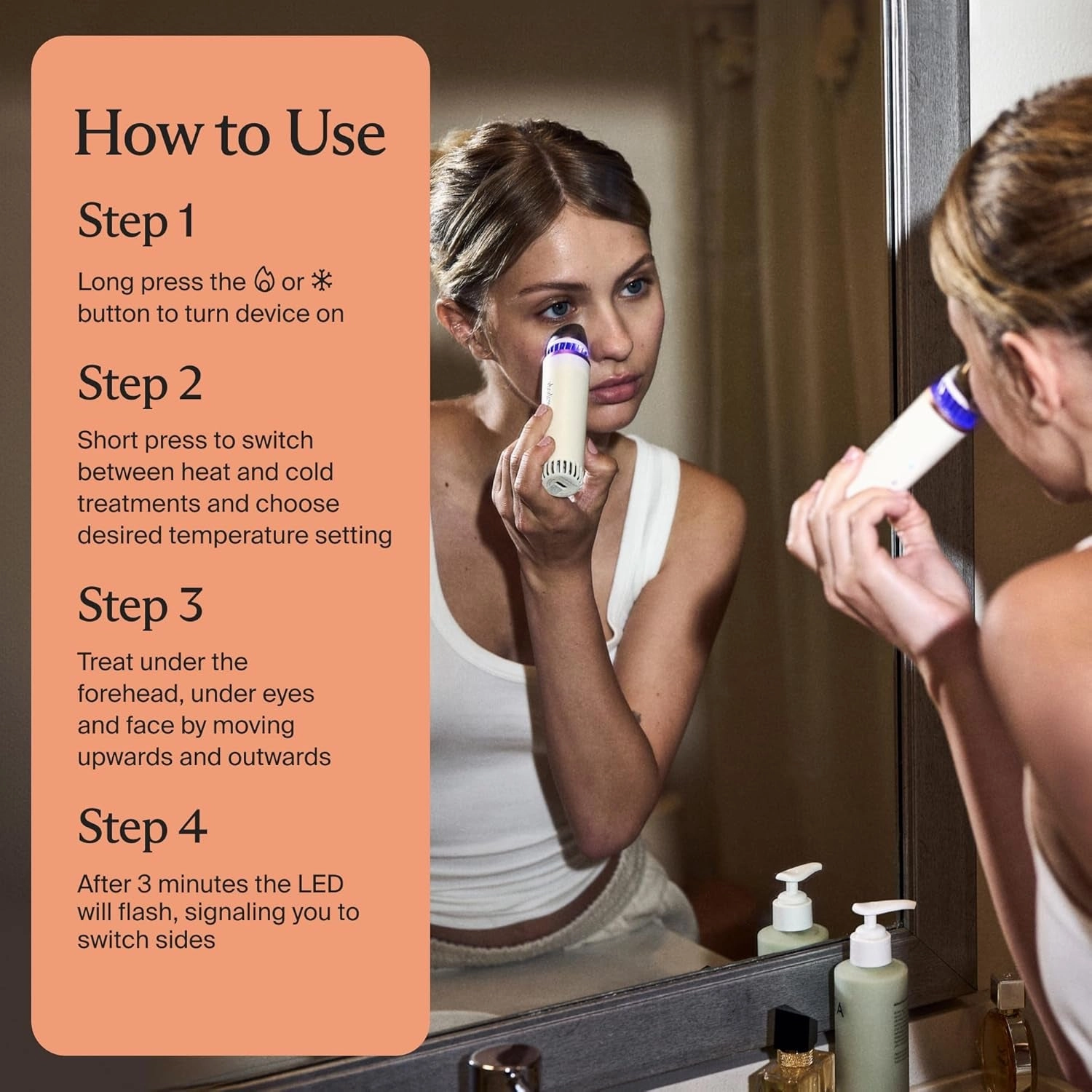 Depuffing Wand – Cold and Heat Skincare Treatment to Depuff and Glow; Beauty Wand, Face Roller and Eye Massager for Dark Circles and Radiant Skin, White