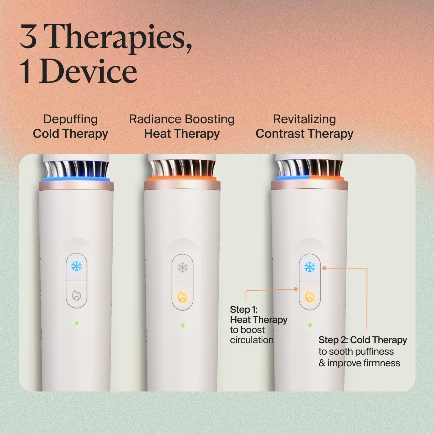 Depuffing Wand – Cold and Heat Skincare Treatment to Depuff and Glow; Beauty Wand, Face Roller and Eye Massager for Dark Circles and Radiant Skin, White
