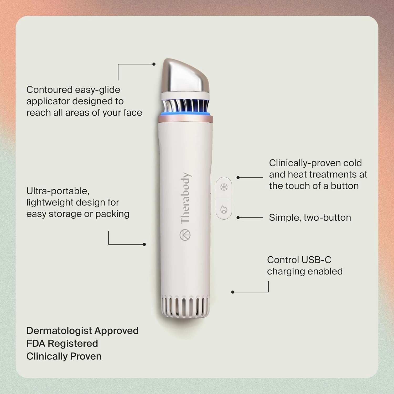 Depuffing Wand – Cold and Heat Skincare Treatment to Depuff and Glow; Beauty Wand, Face Roller and Eye Massager for Dark Circles and Radiant Skin, White