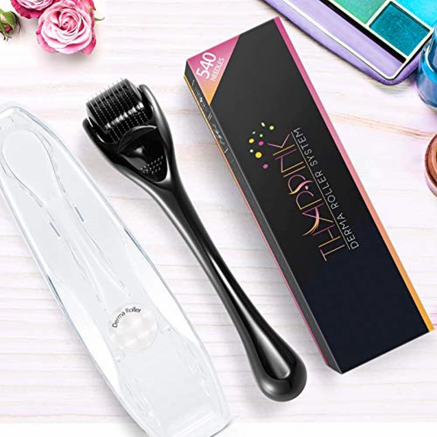 Derma Roller Microneedle Roller for Face Body Beard Hair Growth, 540 Titanium Micro Needles Roller for Home Use