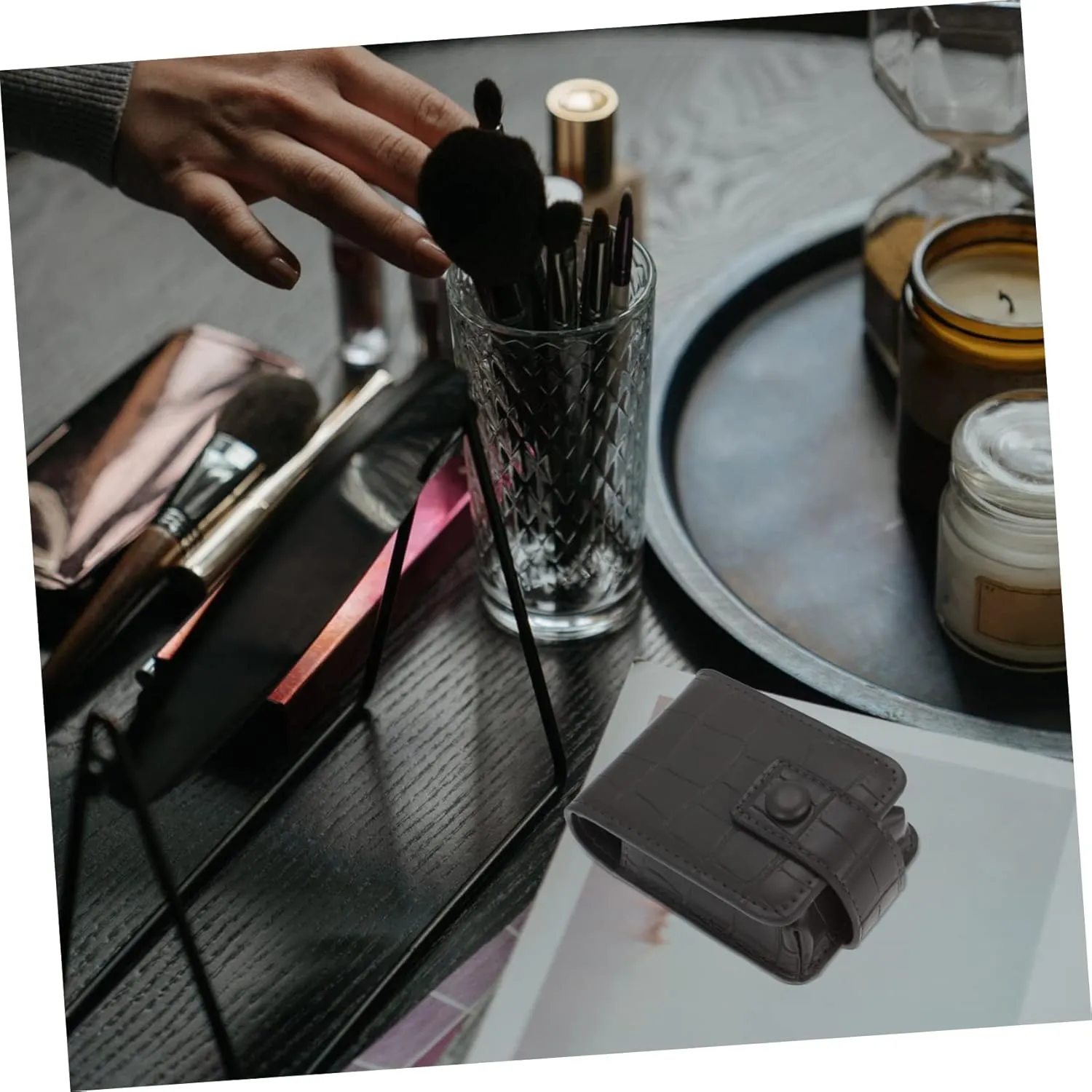 DOITOOL Storage Bag Make up Traveling Organizer Bag Clear Makeup Pouch Makeup Bag with Mirror Portable Miss, Grey, 10.5X7X4CM