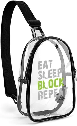 Eat Sleep Block Repeat Clear Sling Bag Stadium Crossbody Bags Purses for Women Men with Adjustable Strap