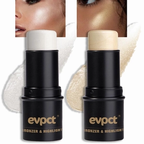 evpct 2Pcs Face Cream Makeup Highlighter Highlight Contour Stick Pearl White & Gold Glitter Contouring Highlighter Makeup Stick and Contour Illuminator Highly Piamented Long Lasting Skin Brighten 9 12