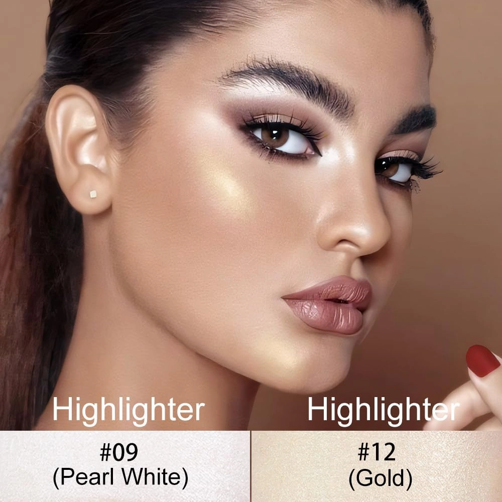 evpct 2Pcs Face Cream Makeup Highlighter Highlight Contour Stick Pearl White & Gold Glitter Contouring Highlighter Makeup Stick and Contour Illuminator Highly Piamented Long Lasting Skin Brighten 9 12