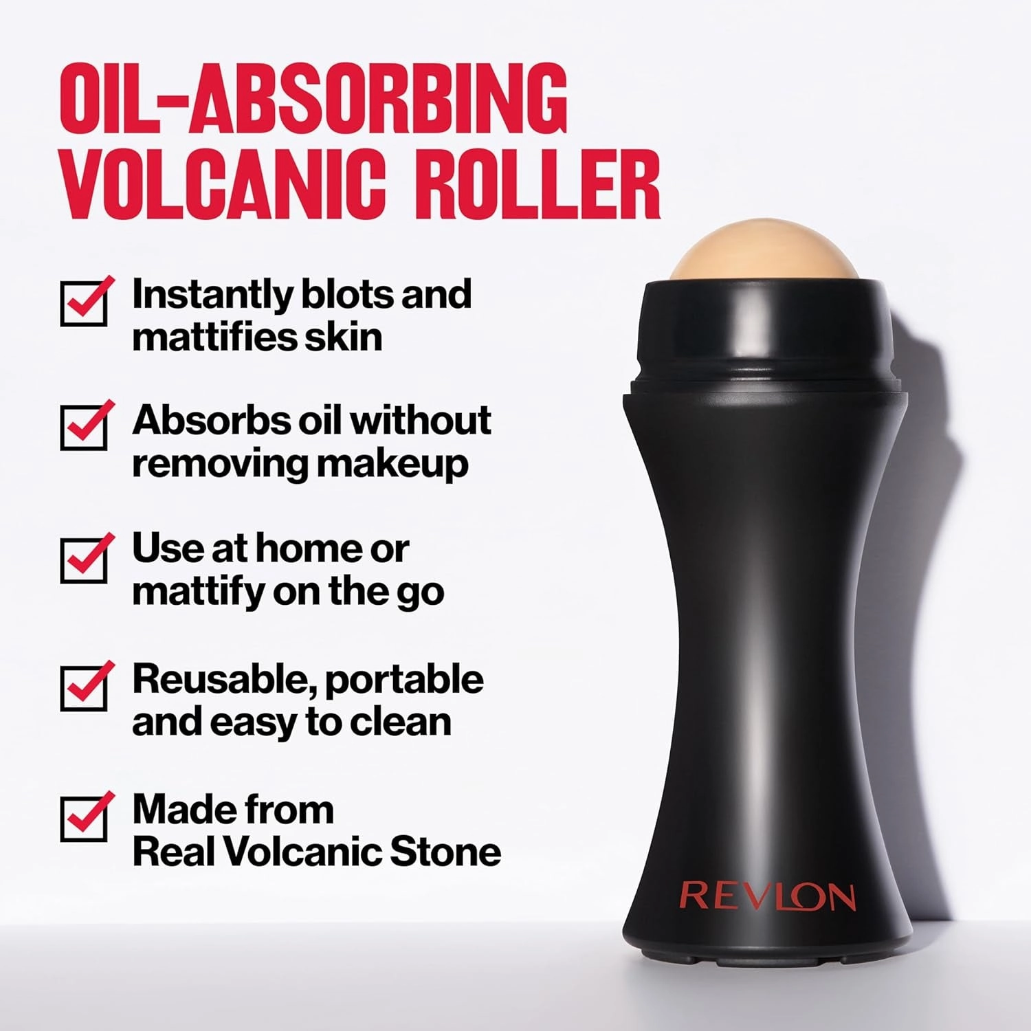 Face Roller, Oily Skin Control for Makeup, Oil Absorbing, Volcanic Reusable Facial Skincare Tool for At-Home or On-The-Go Mini Massage, 1 Count
