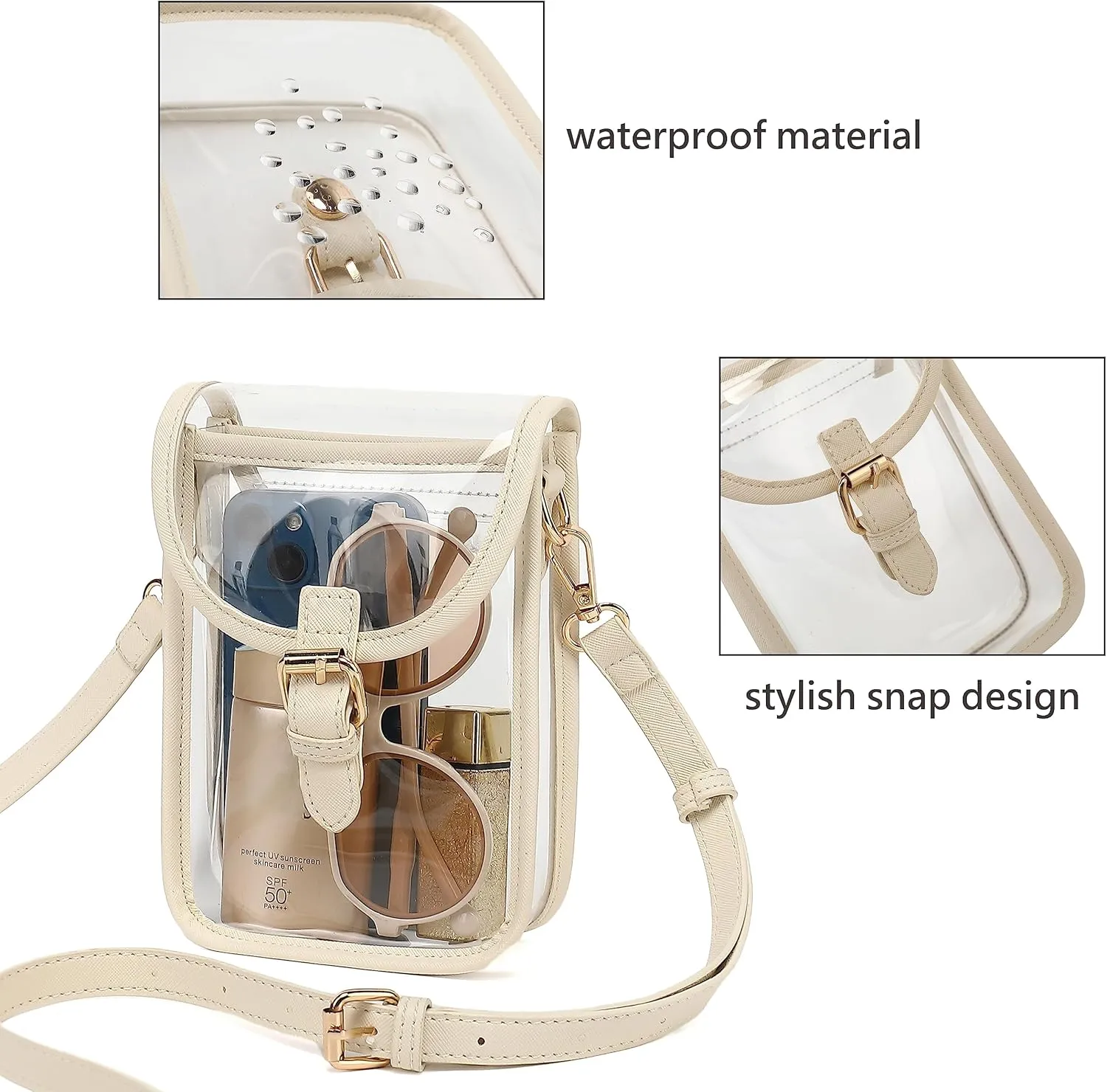 FAIME Small Clear Bag Stadium Approved, Clear Crossbody Cell Phone Purses Bag with Adjustable Strap for Concerts