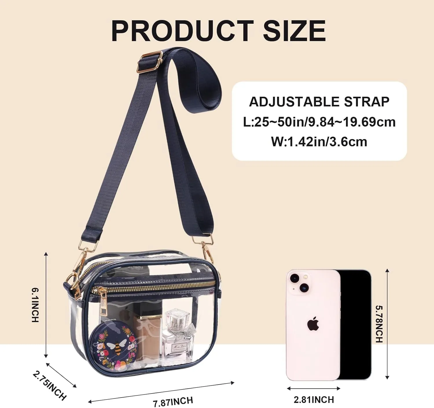 Fibrdoo Clear Bag Stadium Approved, Leather Clear Crossbody Purse Bag for Concerts Sports Events Festivals