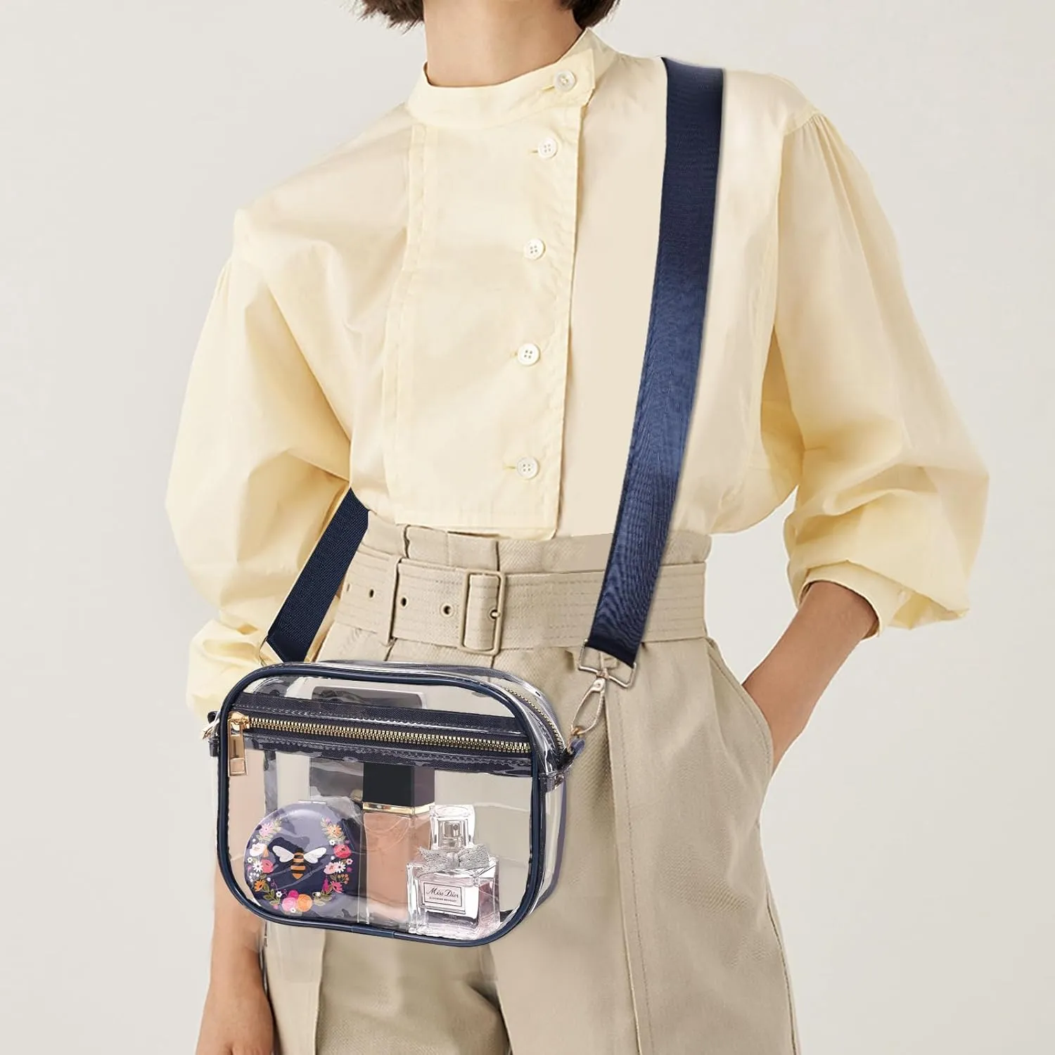 Fibrdoo Clear Bag Stadium Approved, Leather Clear Crossbody Purse Bag for Concerts Sports Events Festivals