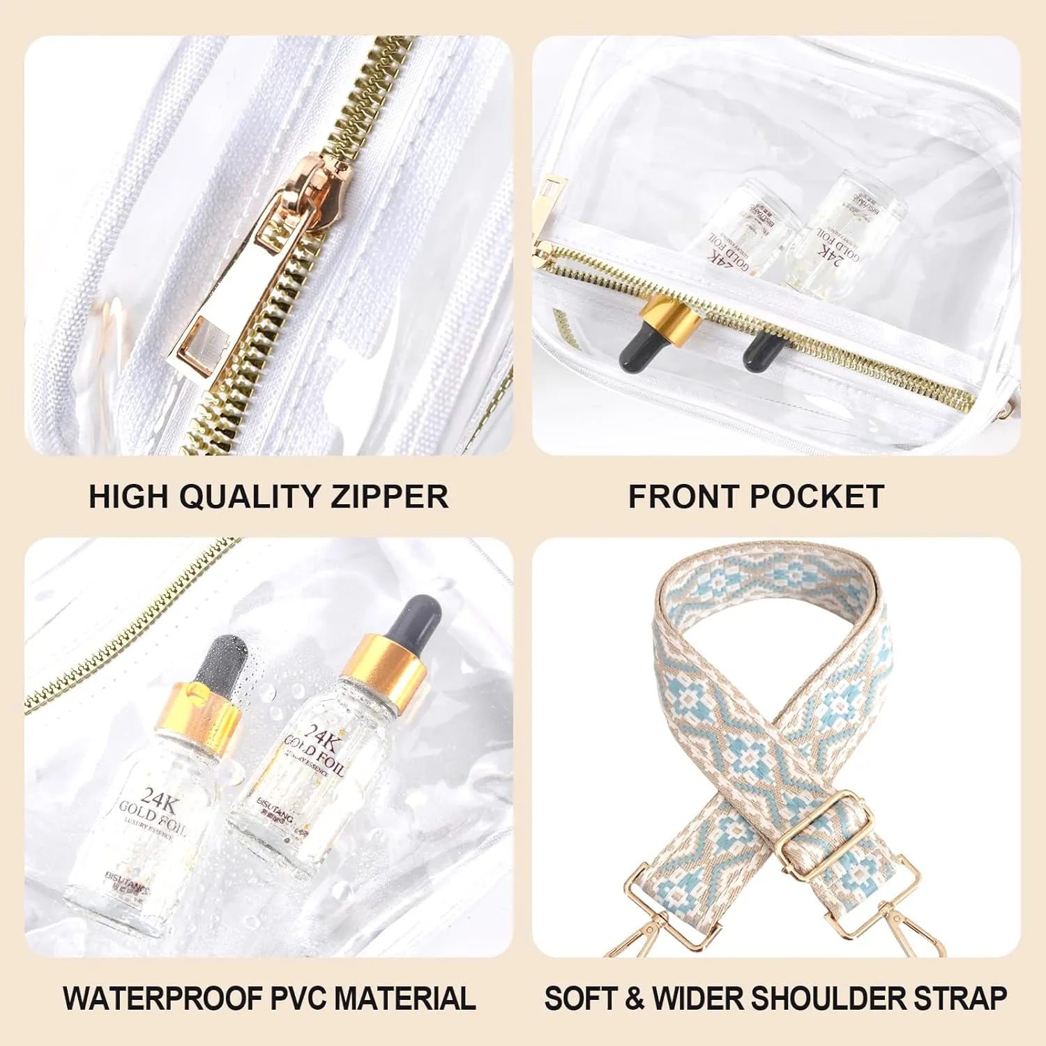 Fibrdoo Clear Bag Stadium Approved, Leather Clear Crossbody Purse Bag for Concerts Sports Events Festivals