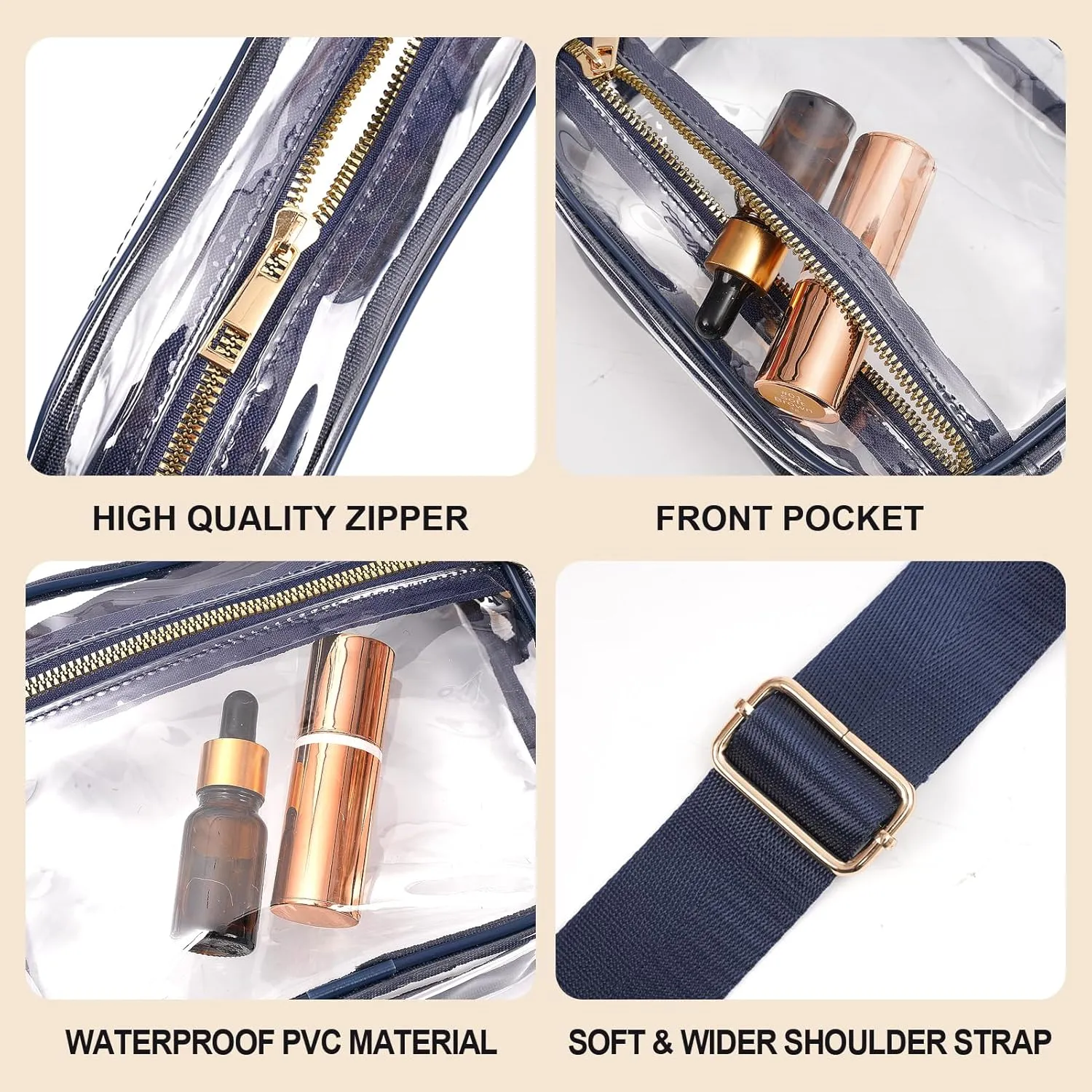 Fibrdoo Clear Bag Stadium Approved, Leather Clear Crossbody Purse Bag for Concerts Sports Events Festivals