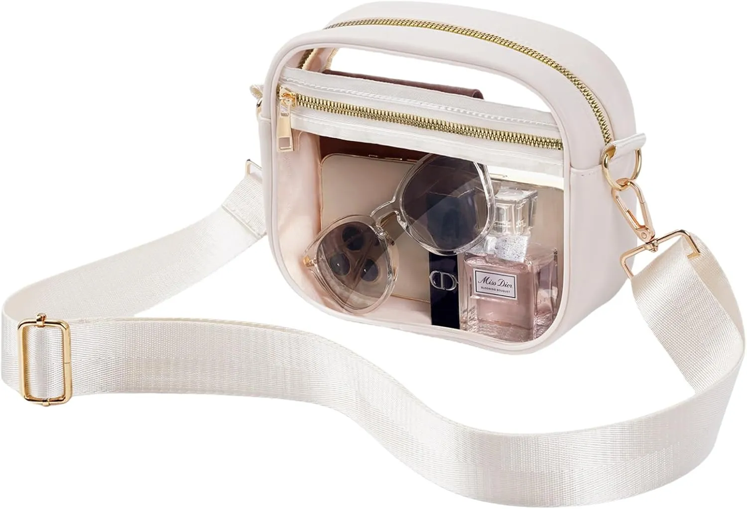 Fibrdoo Clear Bag Stadium Approved, Leather Clear Crossbody Purse Bag for Concerts Sports Events Festivals
