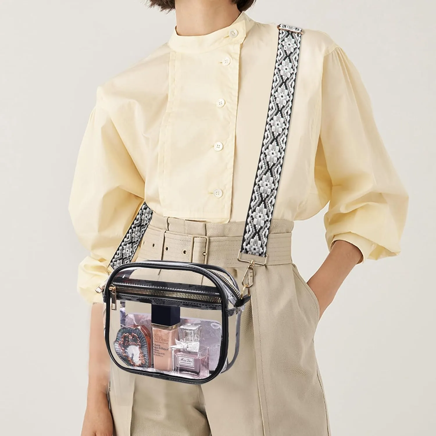 Fibrdoo Clear Bag Stadium Approved, Leather Clear Crossbody Purse Bag for Concerts Sports Events Festivals