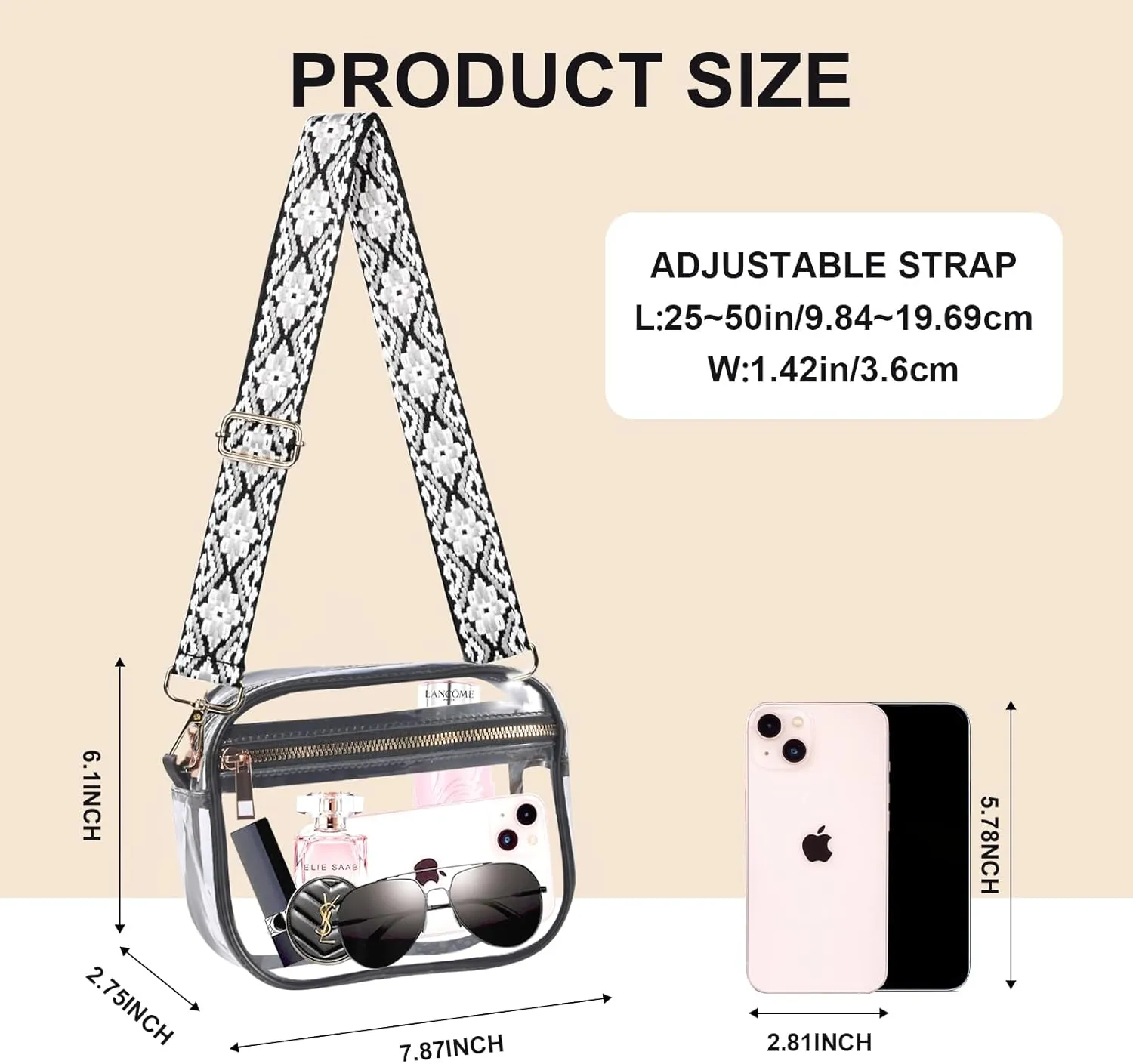 Fibrdoo Clear Bag Stadium Approved, Leather Clear Crossbody Purse Bag for Concerts Sports Events Festivals