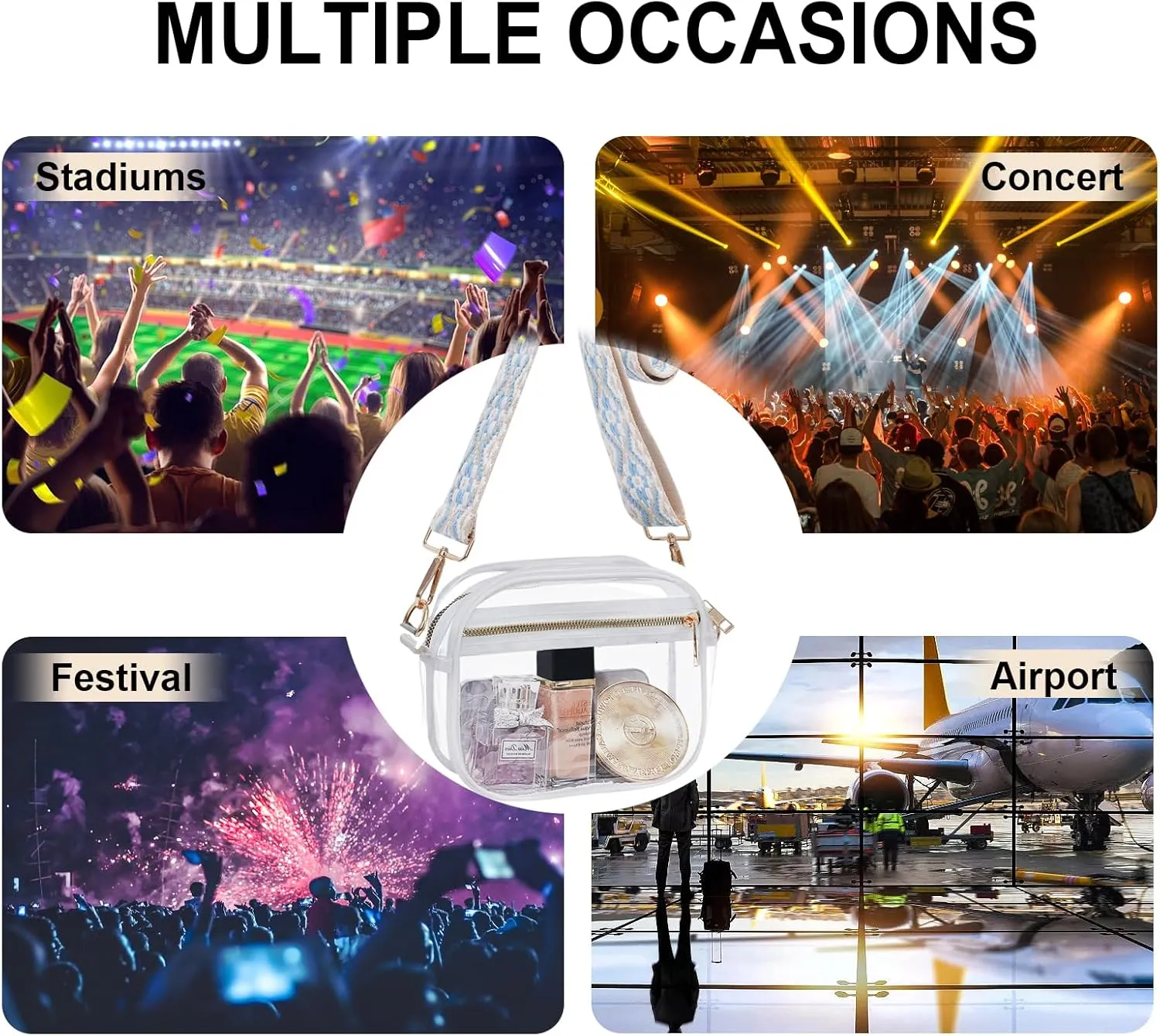 Fibrdoo Clear Bag Stadium Approved, Leather Clear Crossbody Purse Bag for Concerts Sports Events Festivals