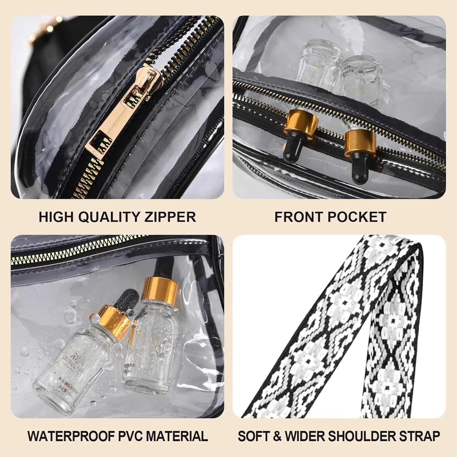 Fibrdoo Clear Bag Stadium Approved, Leather Clear Crossbody Purse Bag for Concerts Sports Events Festivals