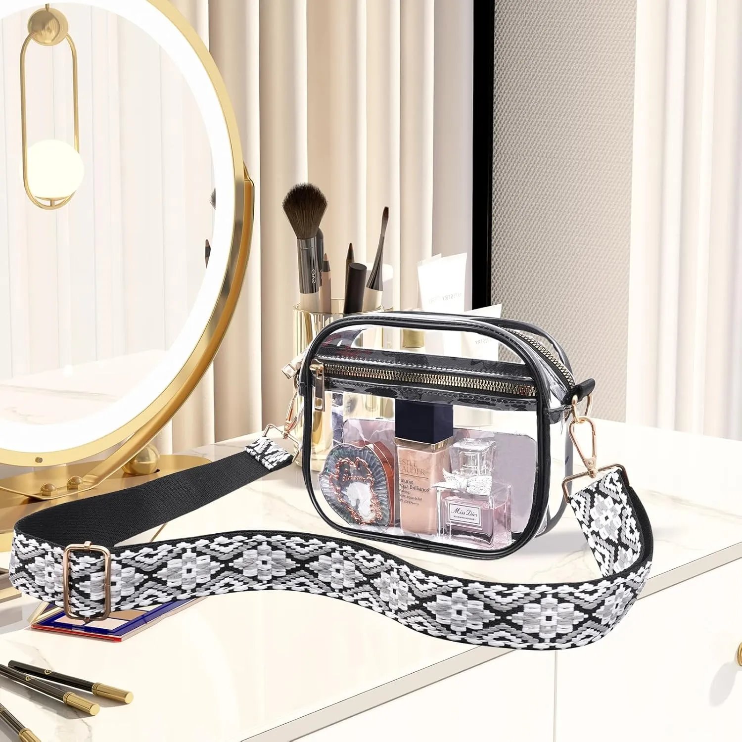 Fibrdoo Clear Bag Stadium Approved, Leather Clear Crossbody Purse Bag for Concerts Sports Events Festivals