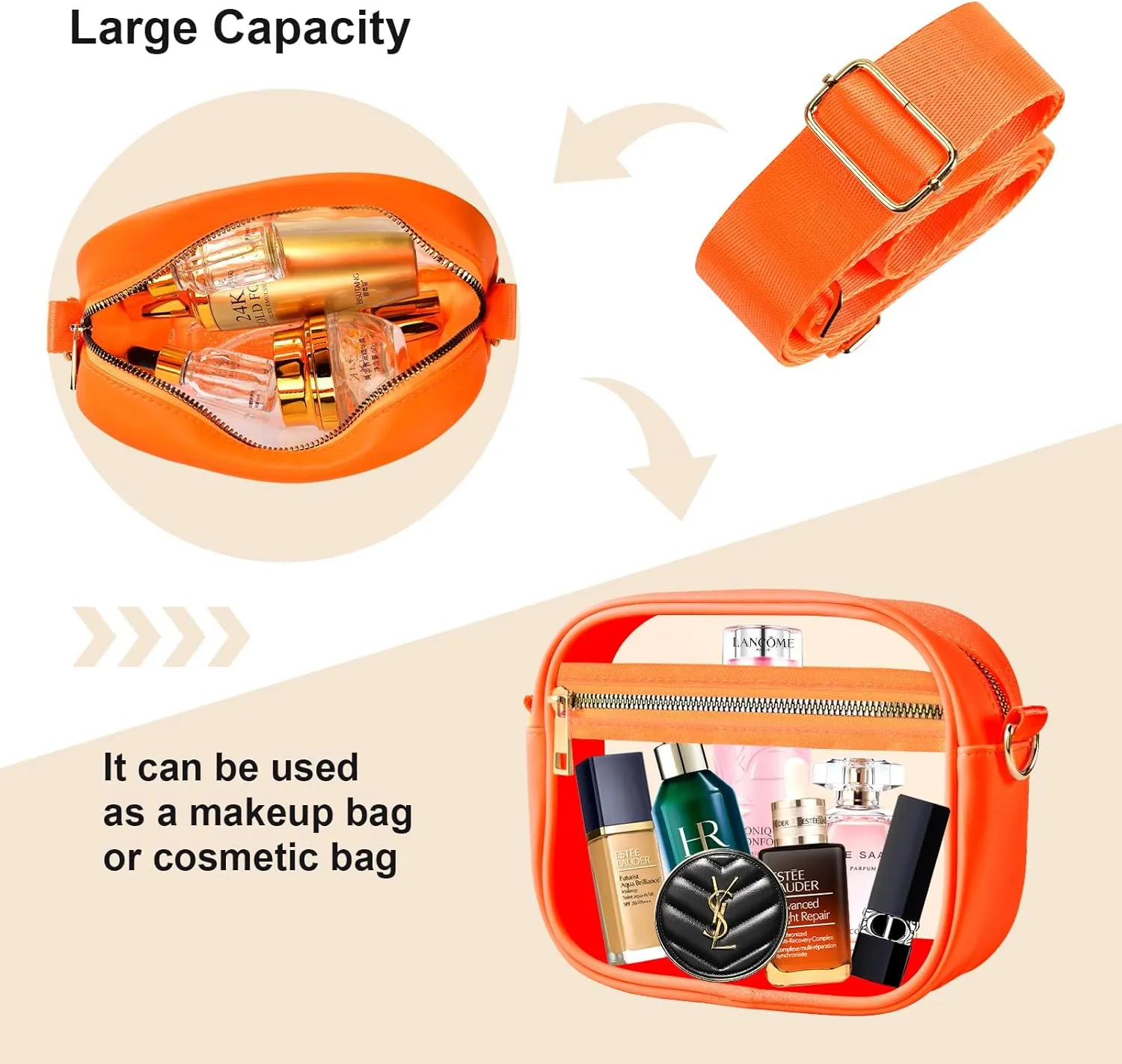 Fibrdoo Clear Bag Stadium Approved, Leather Clear Crossbody Purse Bag for Concerts Sports Events Festivals