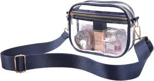 Fibrdoo Clear Bag Stadium Approved, Leather Clear Crossbody Purse Bag for Concerts Sports Events Festivals