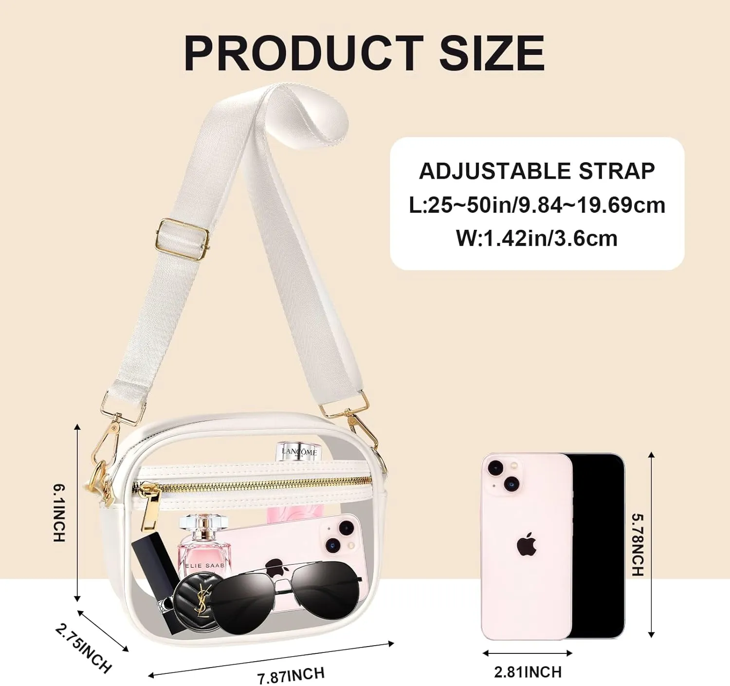 Fibrdoo Clear Bag Stadium Approved, Leather Clear Crossbody Purse Bag for Concerts Sports Events Festivals