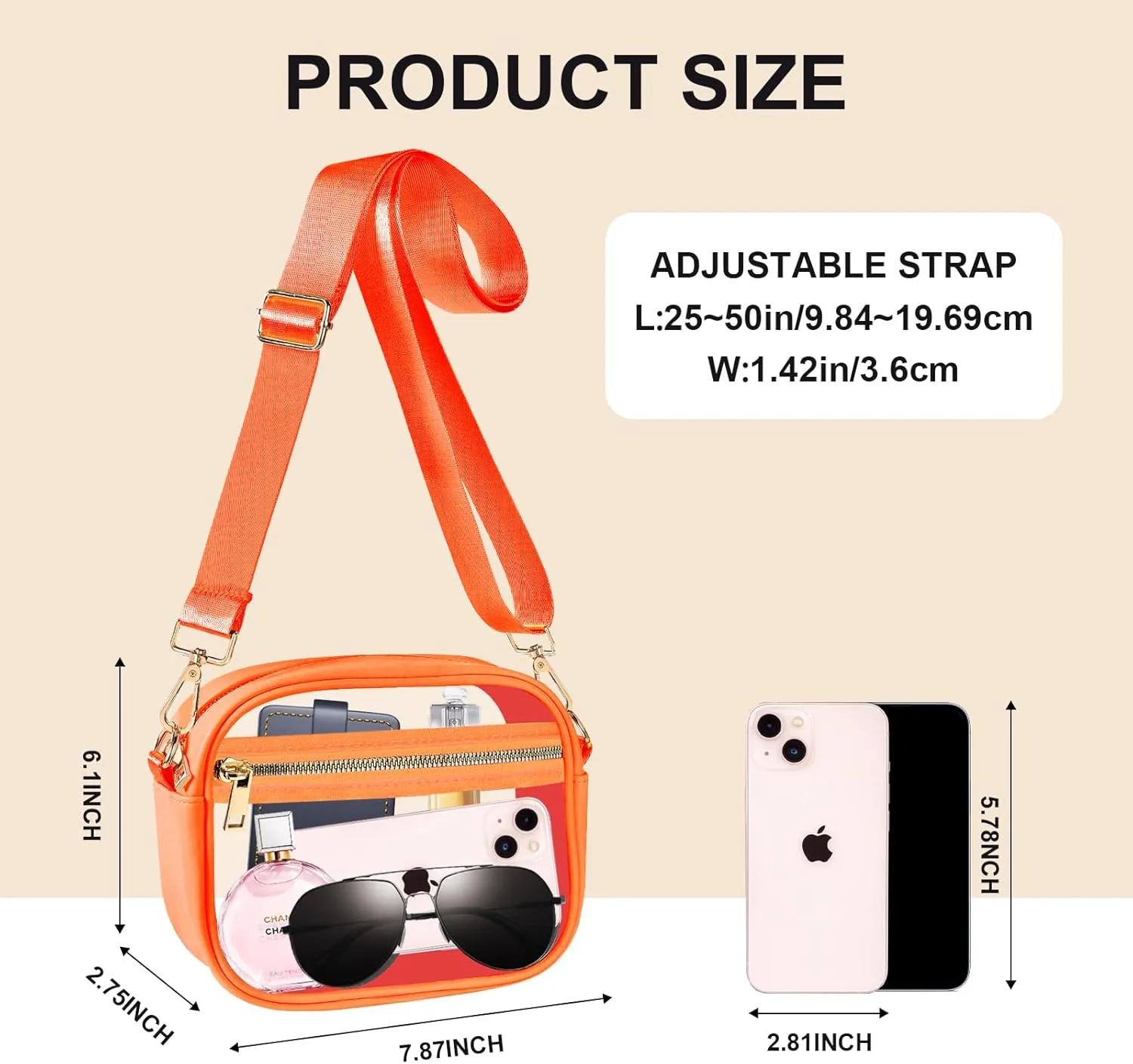 Fibrdoo Clear Bag Stadium Approved, Leather Clear Crossbody Purse Bag for Concerts Sports Events Festivals