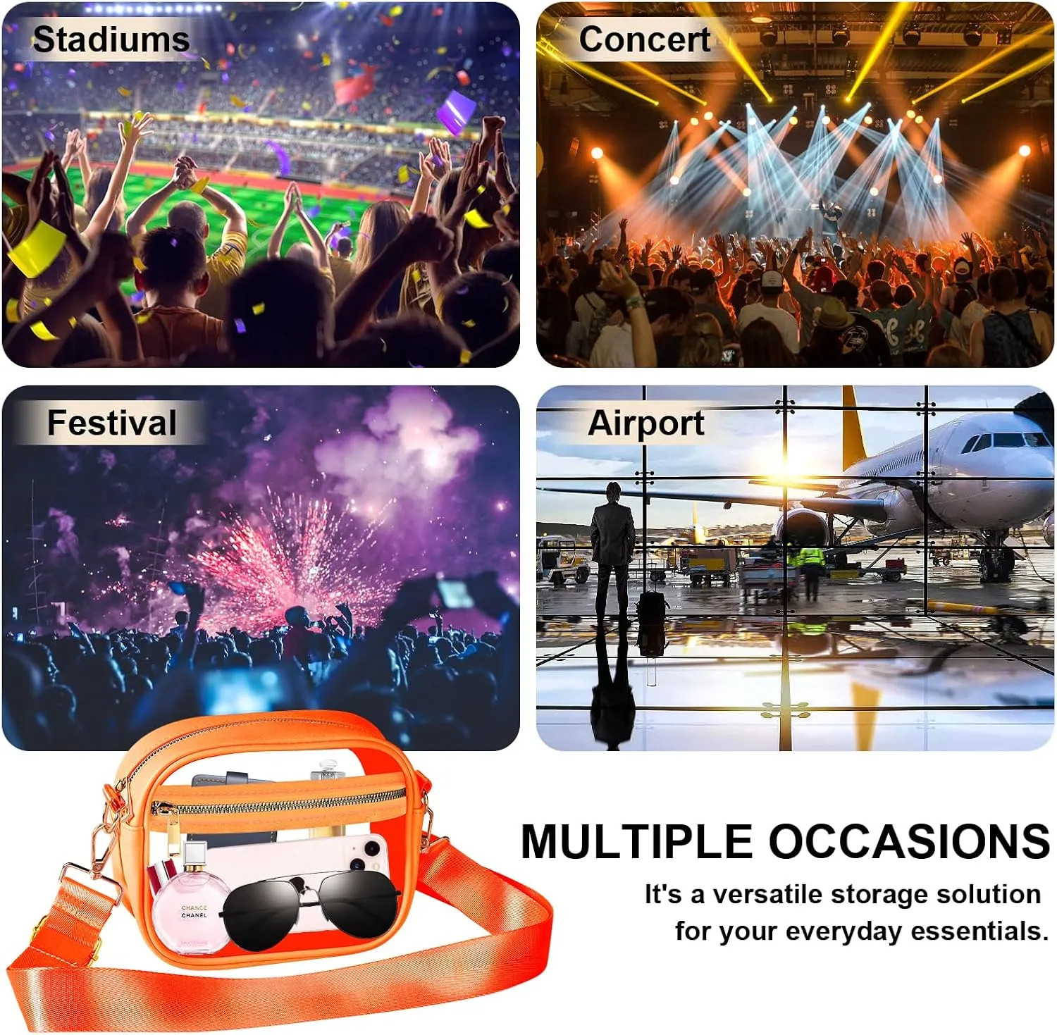Fibrdoo Clear Bag Stadium Approved, Leather Clear Crossbody Purse Bag for Concerts Sports Events Festivals