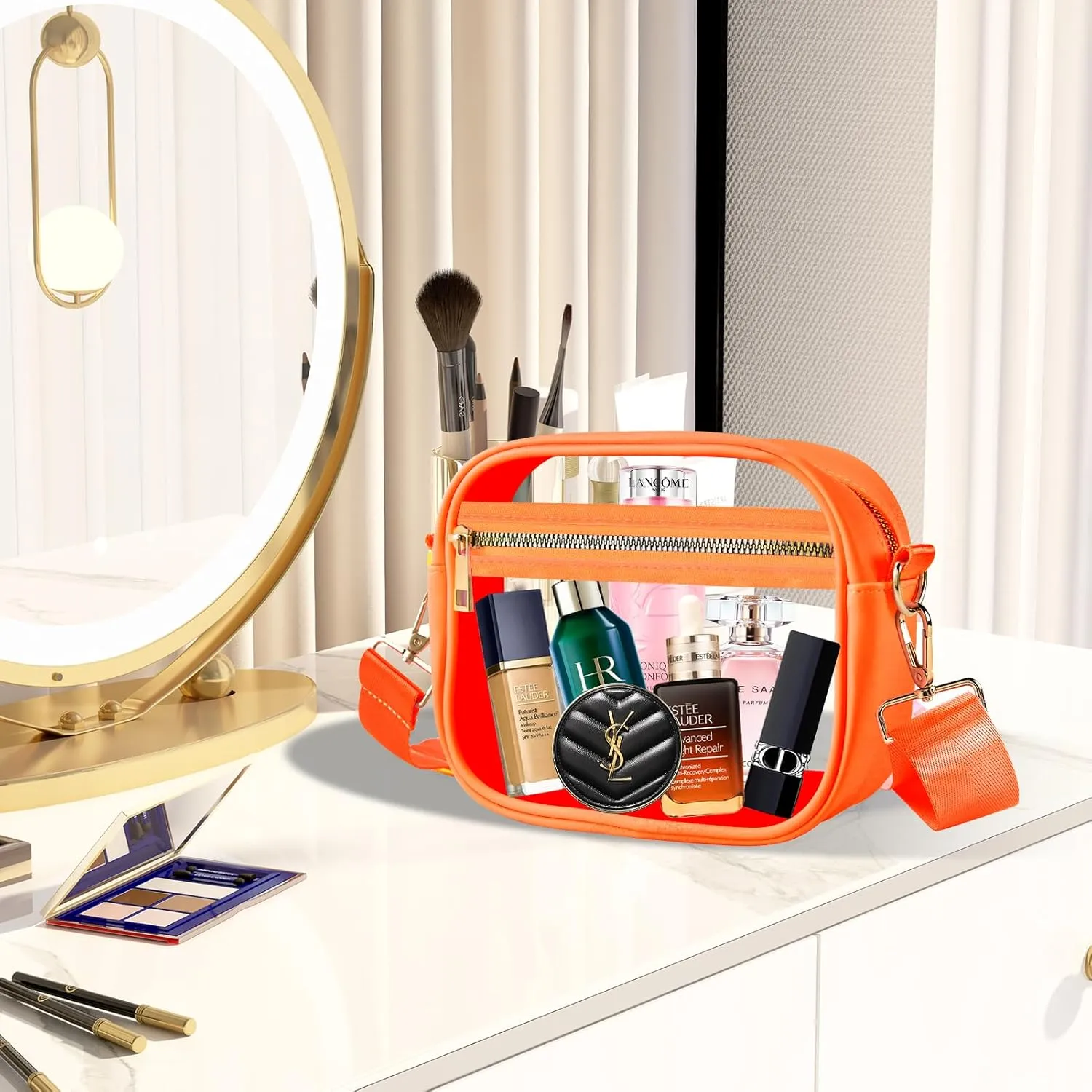 Fibrdoo Clear Bag Stadium Approved, Leather Clear Crossbody Purse Bag for Concerts Sports Events Festivals