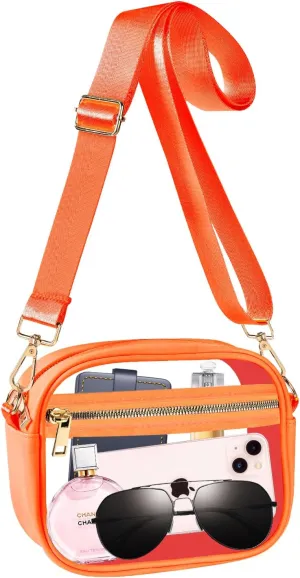 Fibrdoo Clear Bag Stadium Approved, Leather Clear Crossbody Purse Bag for Concerts Sports Events Festivals