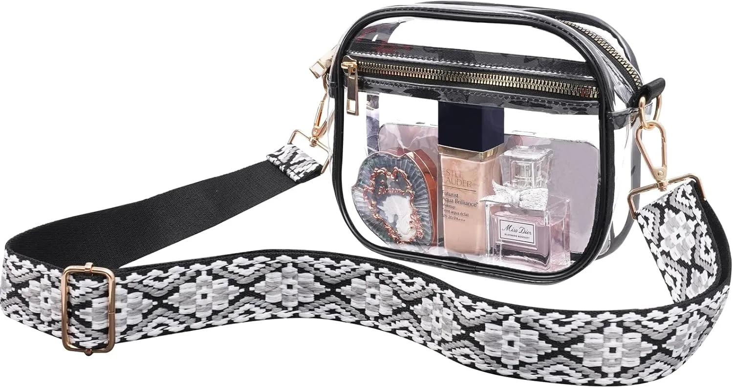 Fibrdoo Clear Bag Stadium Approved, Leather Clear Crossbody Purse Bag for Concerts Sports Events Festivals