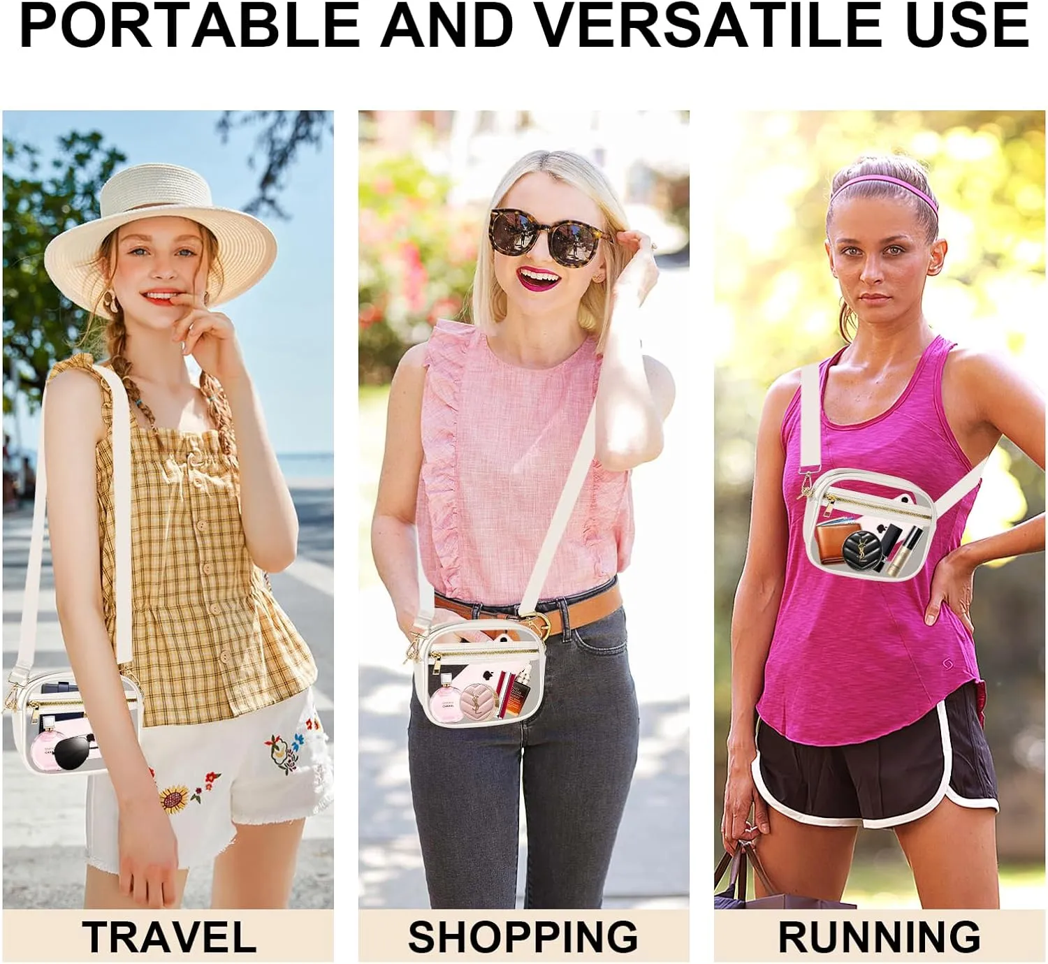 Fibrdoo Clear Bag Stadium Approved, Leather Clear Crossbody Purse Bag for Concerts Sports Events Festivals