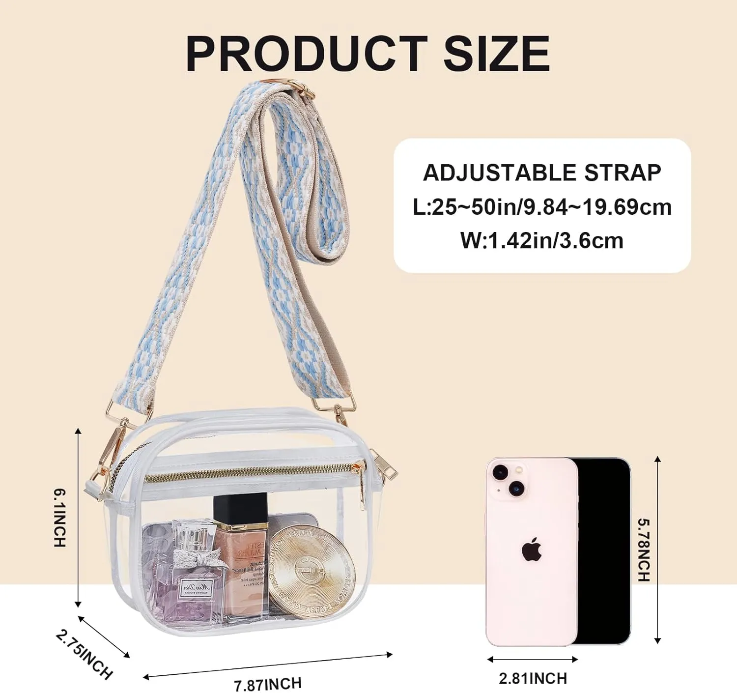 Fibrdoo Clear Bag Stadium Approved, Leather Clear Crossbody Purse Bag for Concerts Sports Events Festivals
