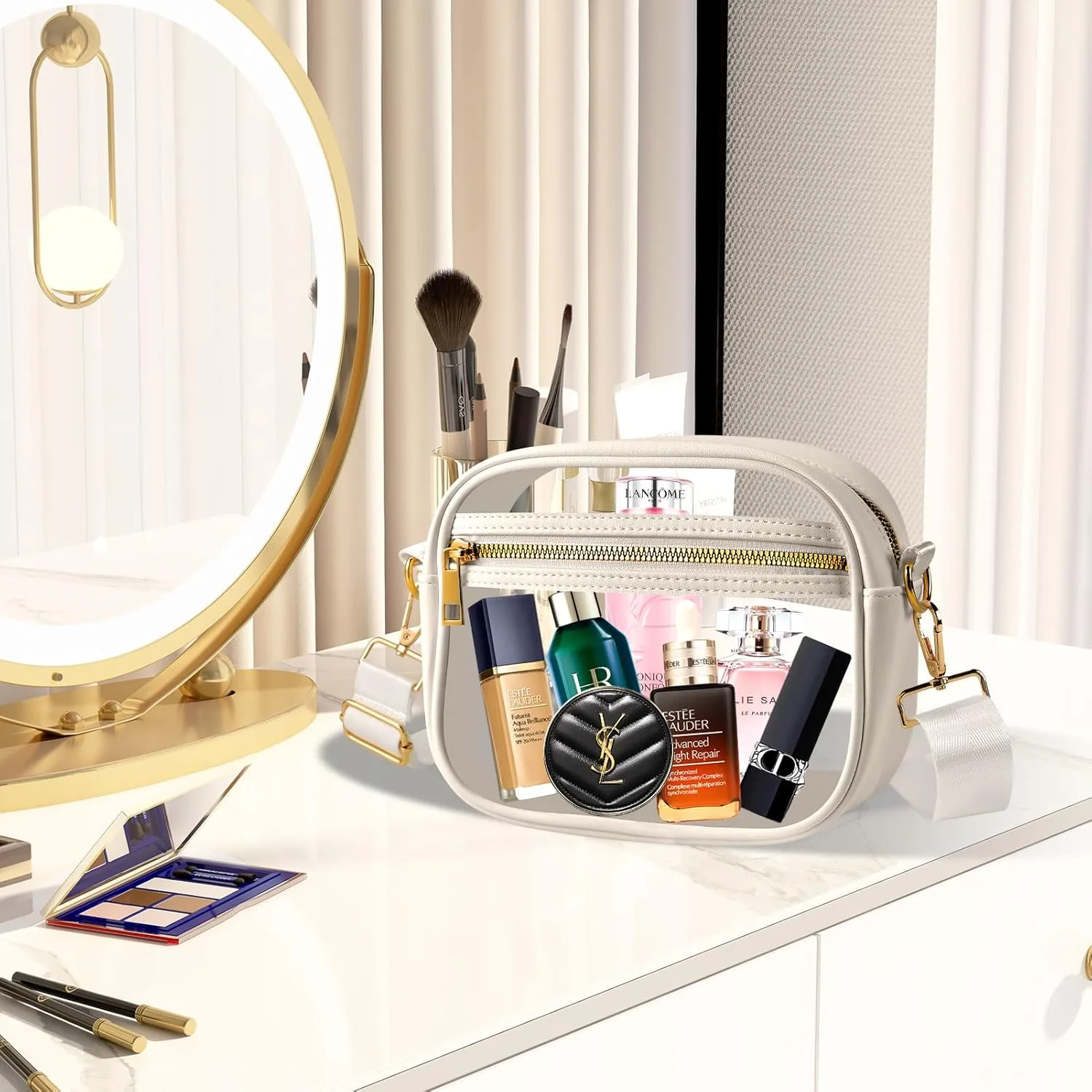 Fibrdoo Clear Bag Stadium Approved, Leather Clear Crossbody Purse Bag for Concerts Sports Events Festivals