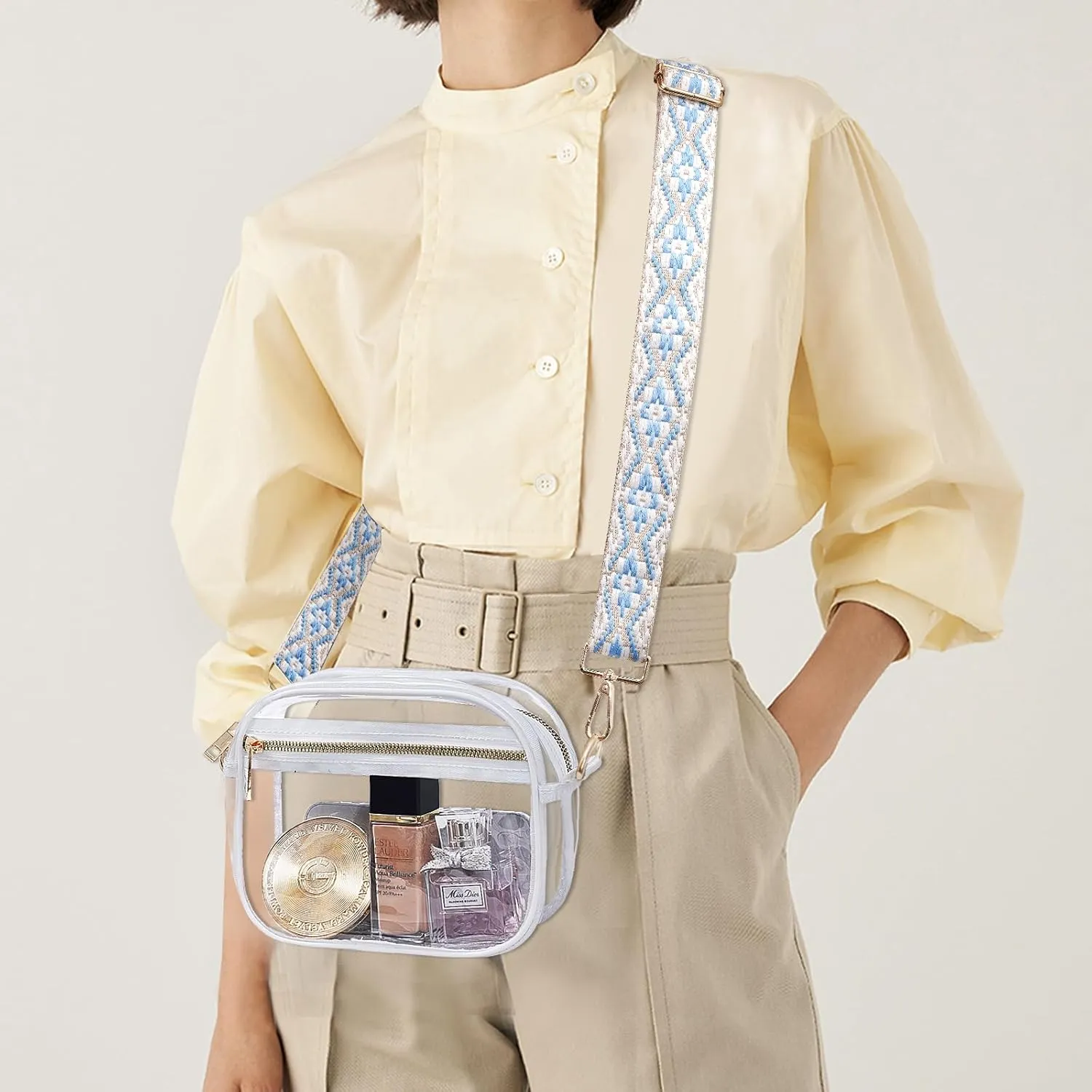 Fibrdoo Clear Bag Stadium Approved, Leather Clear Crossbody Purse Bag for Concerts Sports Events Festivals