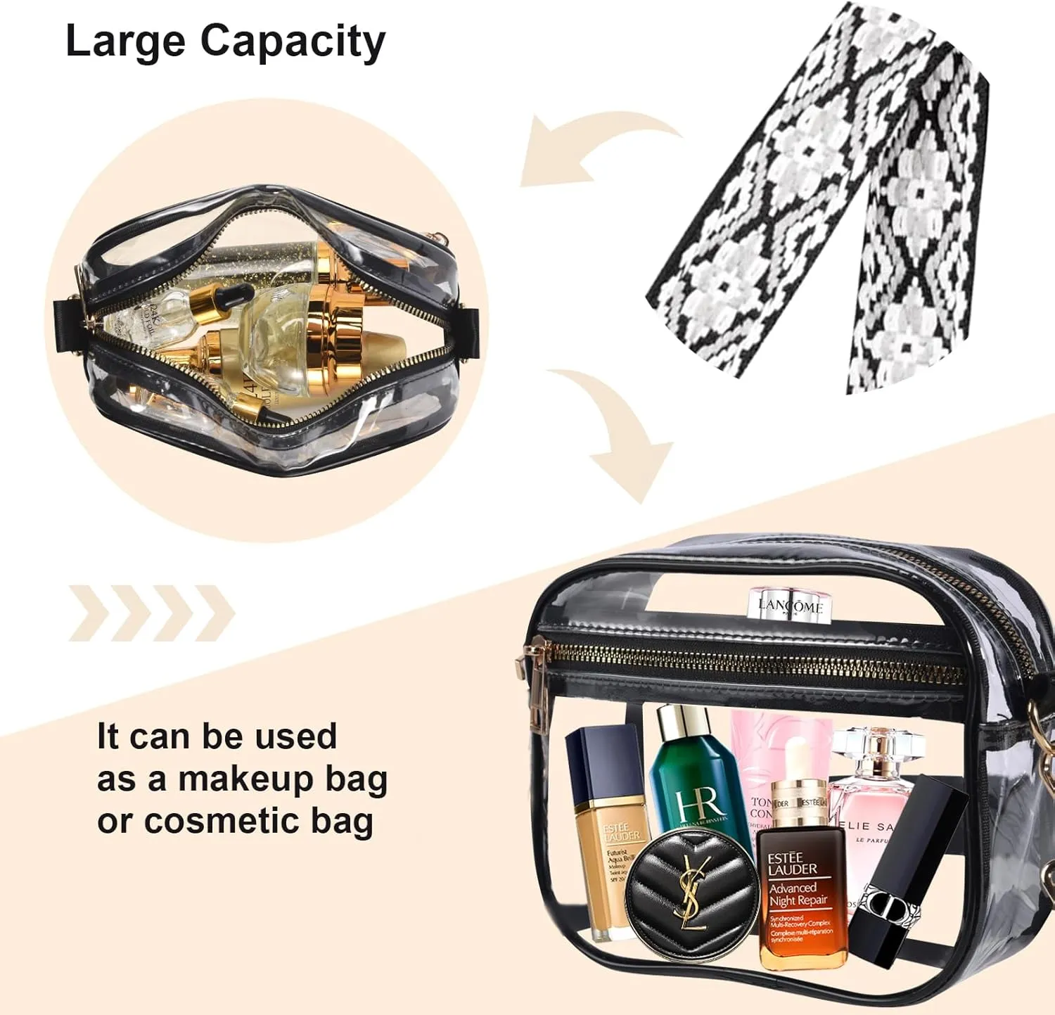Fibrdoo Clear Bag Stadium Approved, Leather Clear Crossbody Purse Bag for Concerts Sports Events Festivals