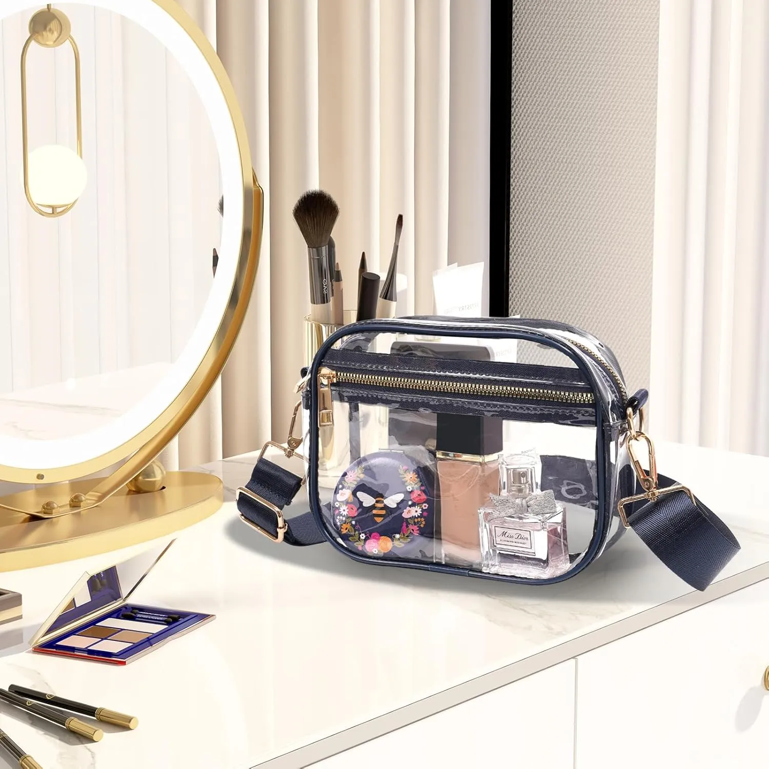 Fibrdoo Clear Bag Stadium Approved, Leather Clear Crossbody Purse Bag for Concerts Sports Events Festivals
