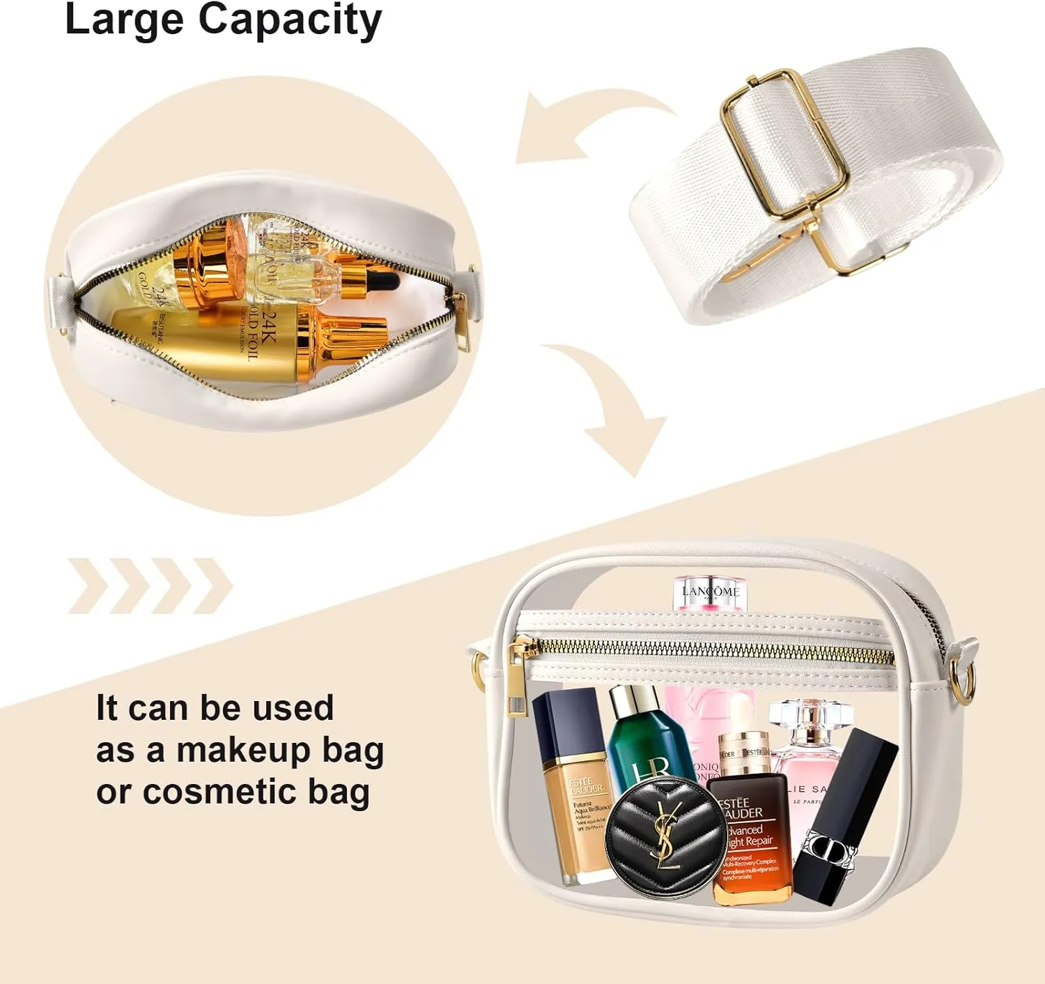 Fibrdoo Clear Bag Stadium Approved, Leather Clear Crossbody Purse Bag for Concerts Sports Events Festivals