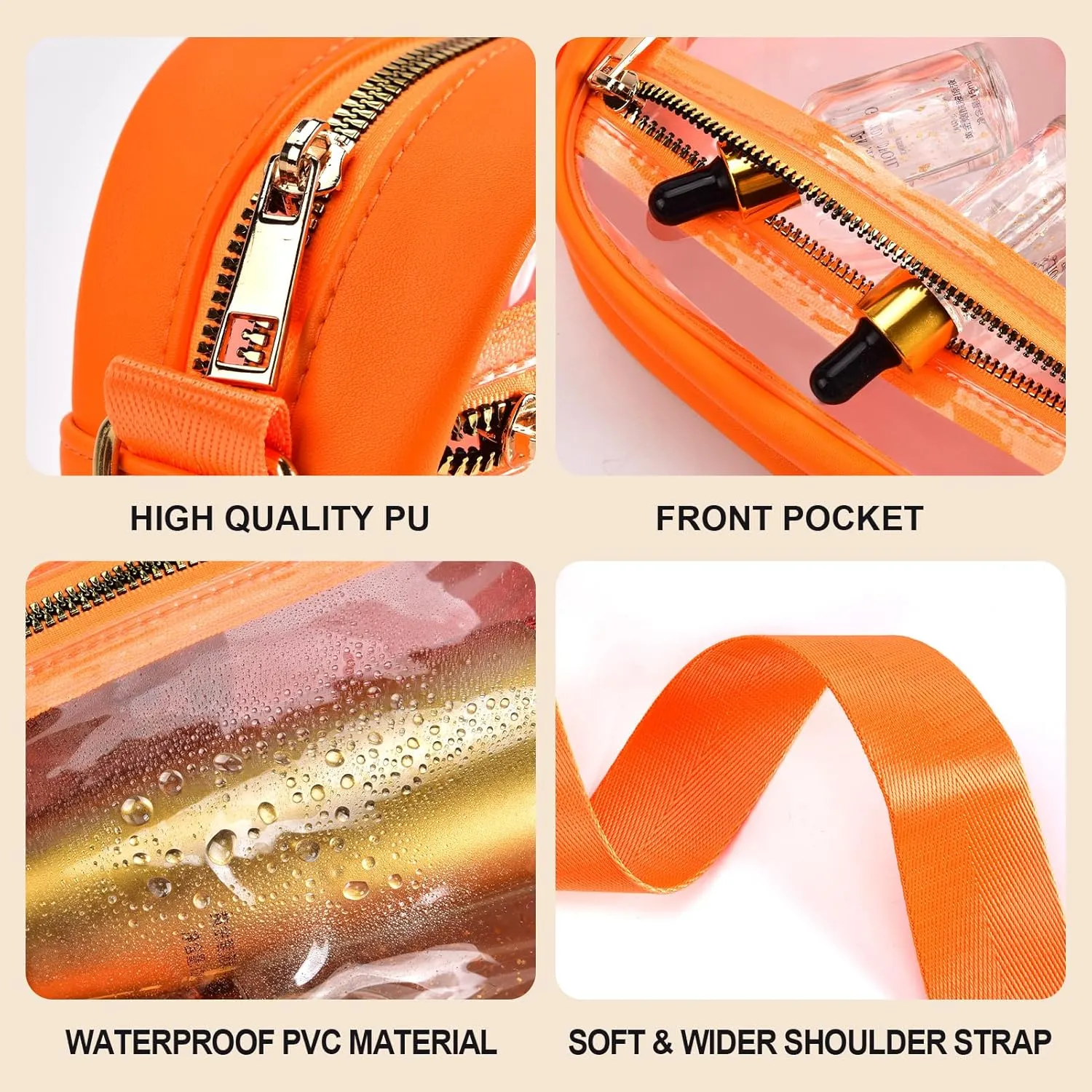 Fibrdoo Clear Bag Stadium Approved, Leather Clear Crossbody Purse Bag for Concerts Sports Events Festivals