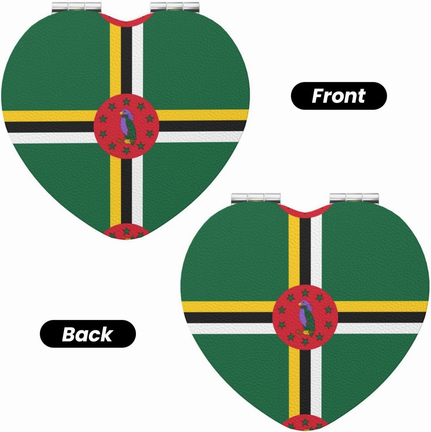 Flag of The Commonwealth of Dominica Makeup Mirror Portable Folding Mini Mirror Double Sided Travel Makeup Mirror Heart Shape Handheld Pocket Mirror