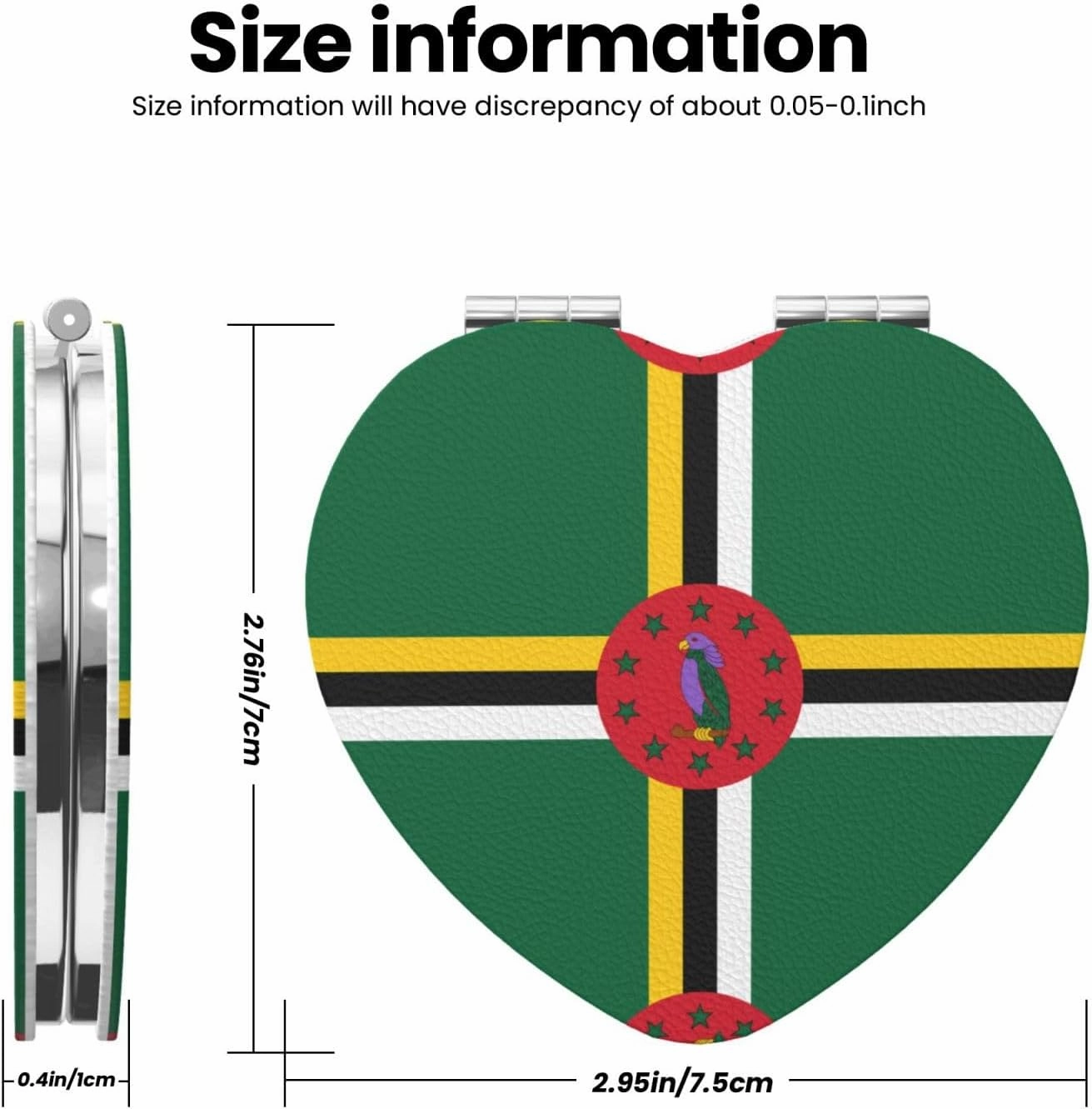 Flag of The Commonwealth of Dominica Makeup Mirror Portable Folding Mini Mirror Double Sided Travel Makeup Mirror Heart Shape Handheld Pocket Mirror