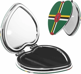 Flag of The Commonwealth of Dominica Makeup Mirror Portable Folding Mini Mirror Double Sided Travel Makeup Mirror Heart Shape Handheld Pocket Mirror