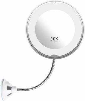 Flexible Gooseneck LED Light Makeup Mirror, 10X Magnifying Makeup Mirror with Locking Suction Cup, Diffused Light and 360° Swivel