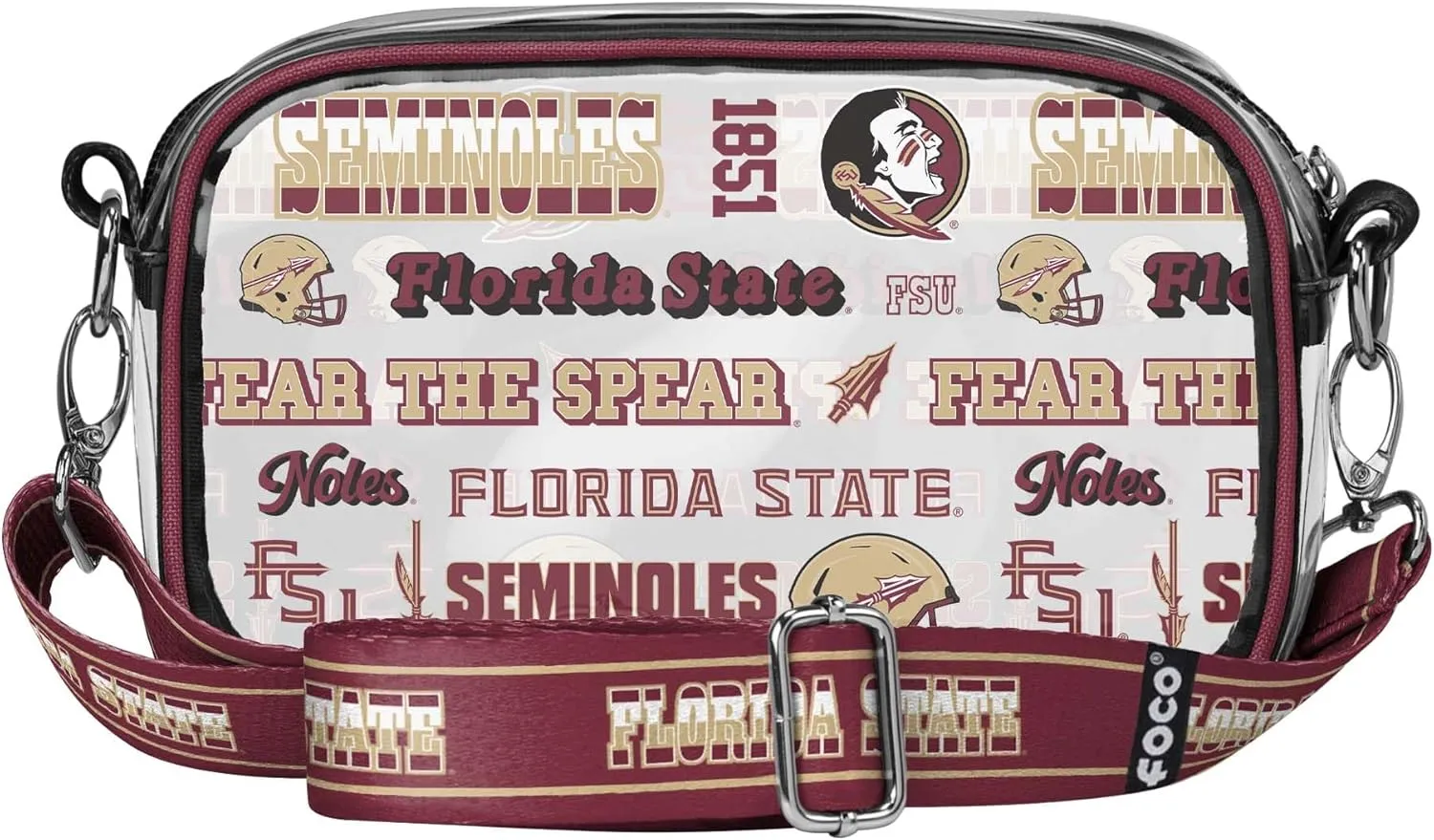 FOCO NCAA College Team Logo Stripe Clear Crossbody Bag