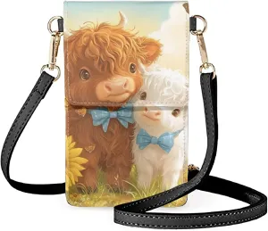 Forchrinse Cute West Highland Cattle Small Crossbody Bag Pu Leather Phone Purse Mini Shoulder Bag Women Touch Screen Bag