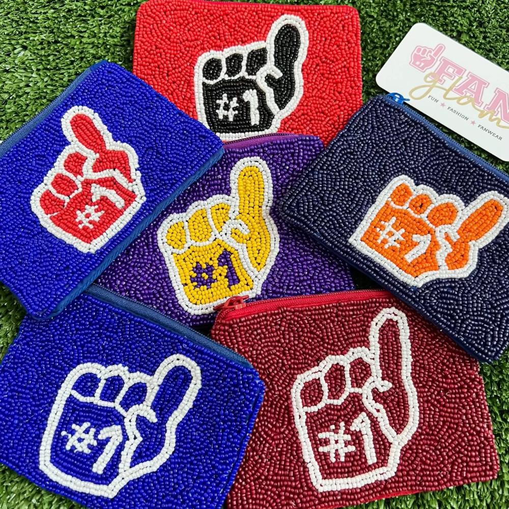 GAMEDAY #1 FOAM FINGER BEADED COIN PURSE - 6 COLORS